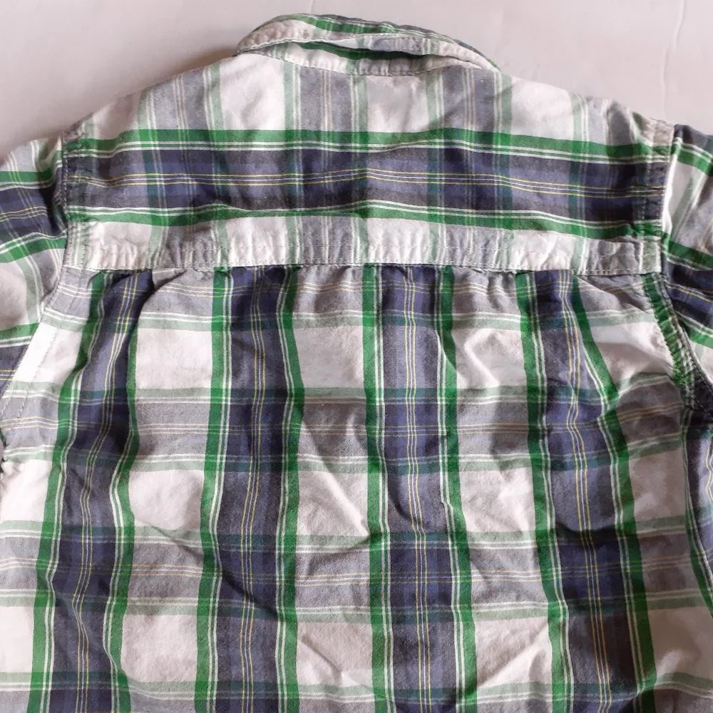 Oshkosh Boys Shirt Button Down Blue Green Plaid Long Sleeve Size 3T